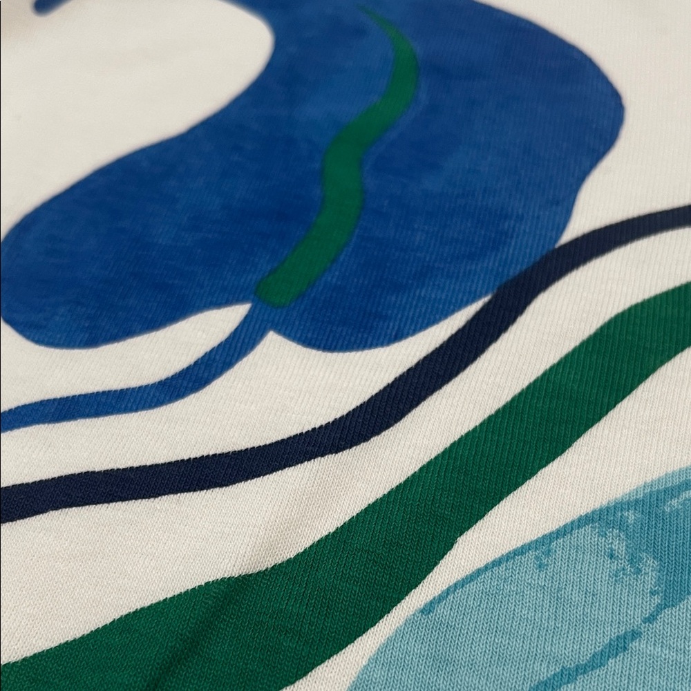 NWT Chicos 3/4 Sleeve Shirt with Blue and Green Abstract Floral Design Sz 1 Med